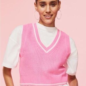 Divided Pink and White Knit Sweater Vest